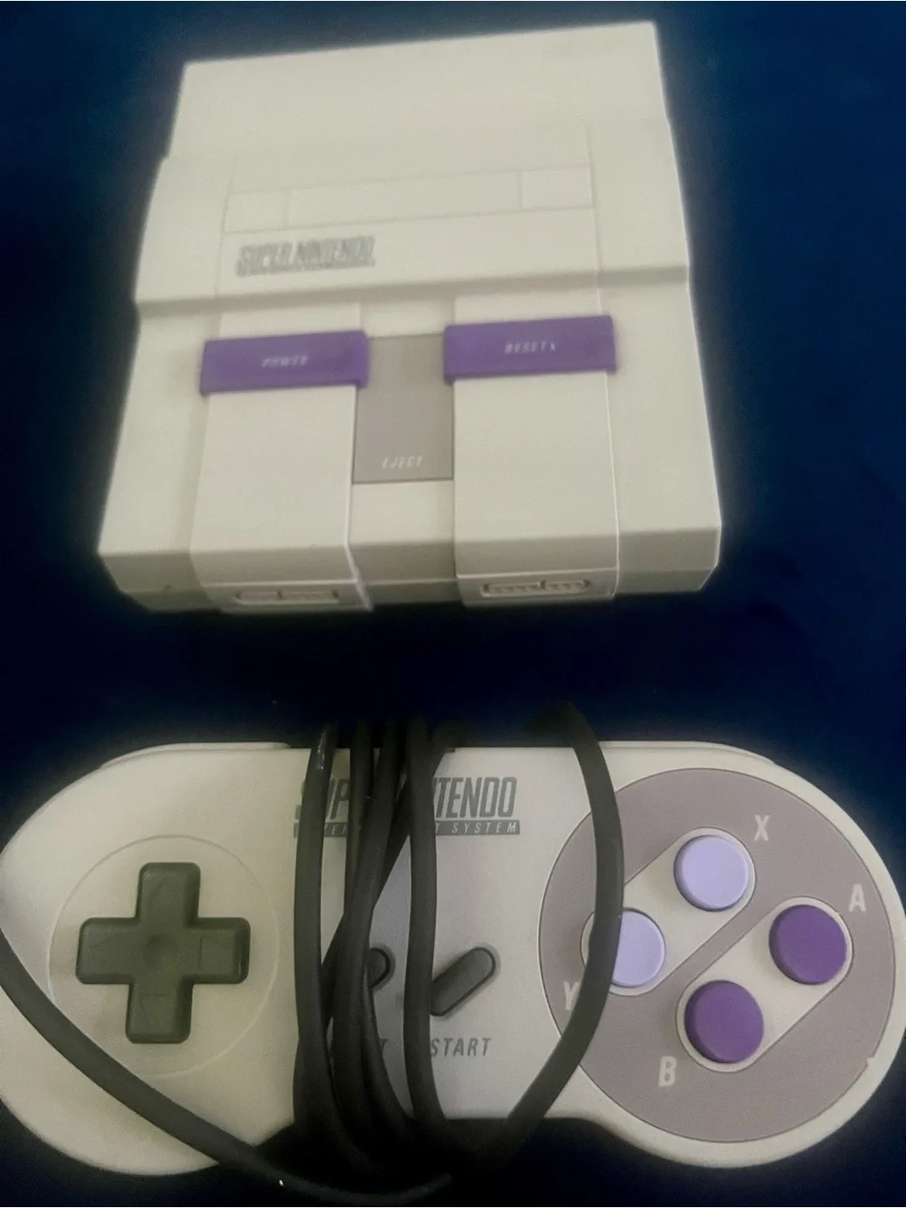 2 Remotes Super Nintendo Entertainment System Classic - White with Purple Button